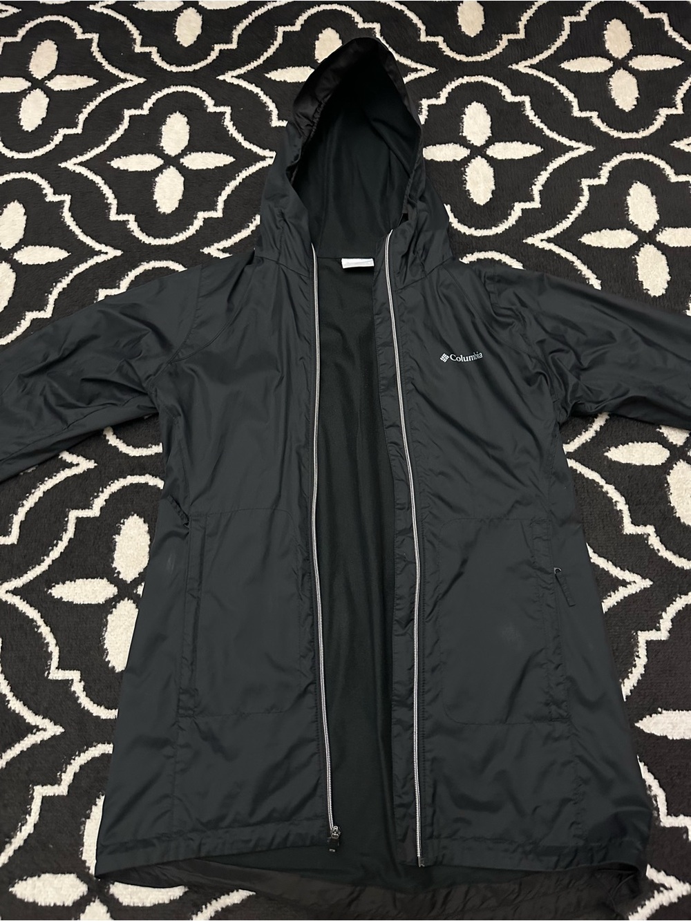 Columbia Black Hooded Trench Raincoat